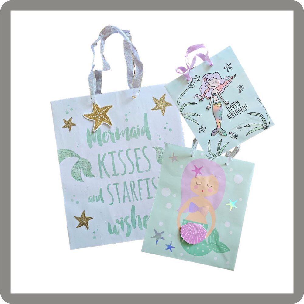 Mermaid Birthday Gift Bag Set of 3